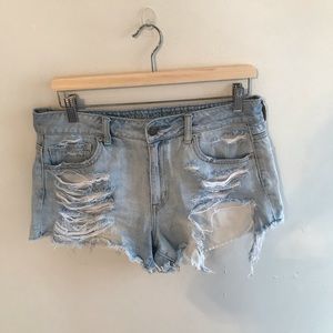 American Eagle Ripped Hi Rise Shorts Distressed